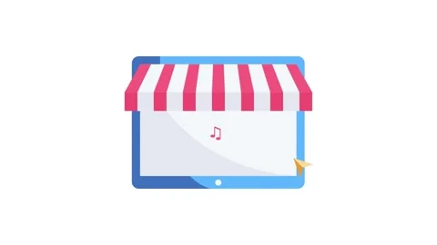 Icon representing a music shop, featuring musical notes and instruments, sy.. Stock Footage 332323445