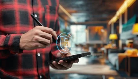 An icon representing an online security lock system, featuring a padlock sy.. Stock Photos