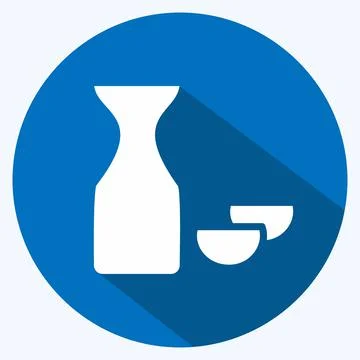Icon Rice Wine Sake. suitable for Drink symbol. long shadow style. simple des Stock Illustration
