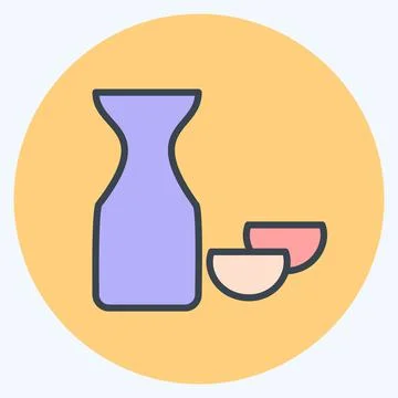 Icon Rice Wine Sake. suitable for Drink symbol. color mate style. simple desi Stock Illustration