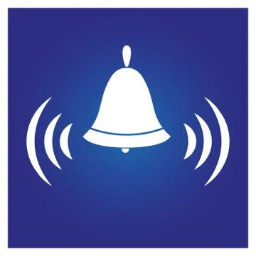 The icon of the ringing bell,on a blue background Stock Illustration