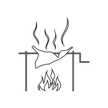 Icon of roasting meat on fire Illustrazione stock