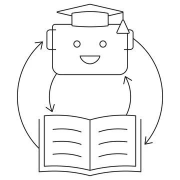 Icon of a robot with a graduation cap and an open book Stock Illustration