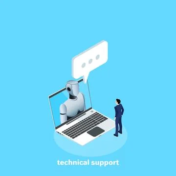 Icon of a robot on a laptop screen and a man in a business suit, an isometric Stock Illustration