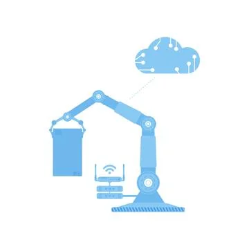 Icon of a robotic hand holding a box. Internet of things concept. Isolated. V Stockillustratie