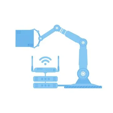 Icon of a robotic hand holding a box. Internet of things concept. Isolated. V Illustrazione stock