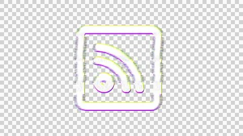 Icon rss square is distorted. Glitch. Noise, chromatic aberration, geometric Stock Illustration