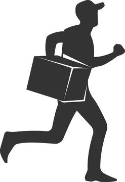 The icon of a running courier with a parcel. Stock-Illustration