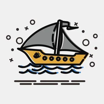 Icon sail ship. Transportation elements. Icons in MBE style. Good for print.. Stock Illustration