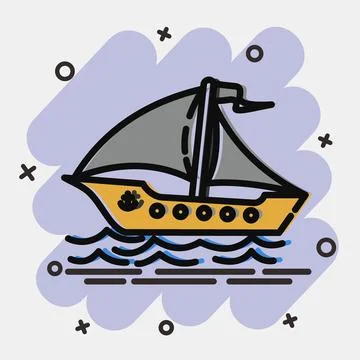 Icon sail ship. Transportation elements. Icons in comic style. Good for pri.. Stock Illustration