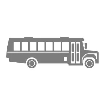 Icon of school bus, side view - silhouette of bus on white background Stock Illustration