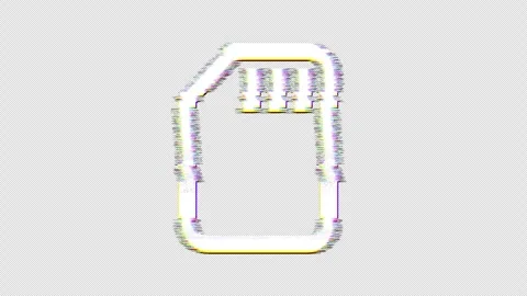 Icon sd card is distorted. Glitch. Noise, chromatic aberration, geometric Stock Footage 306888997