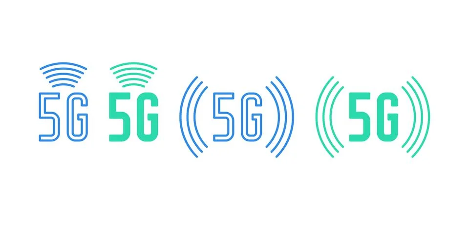 Icon set of 5G network mobile technology. Vector Stock Illustration