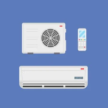 Icon set, air conditioner compressor and remote Illustrazione stock