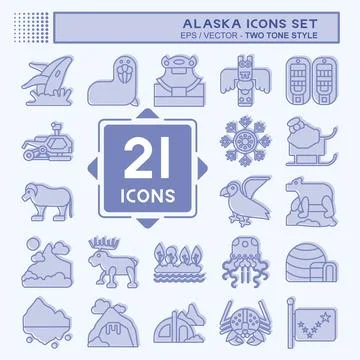 Icon Set Alaska. related to Education symbol. two tone style. simple design.. Stock Illustration