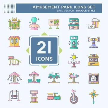 Icon Set Amusement Park. related to Circus symbol. doodle style. simple des.. Illustrazione stock