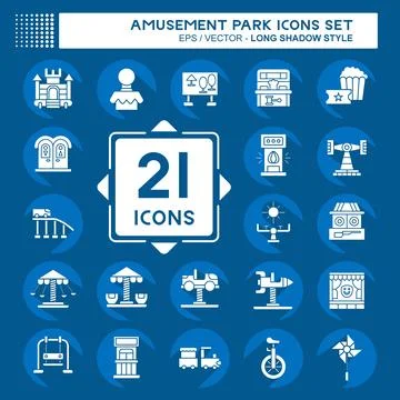 Icon Set Amusement Park. related to Circus symbol. long shadow style. simpl.. Stockillustratie