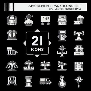 Icon Set Amusement Park. related to Circus symbol. glossy style. simple des.. Illustrazione stock