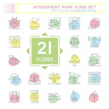 Icon Set Amusement Park. related to Circus symbol. Color Spot Style. simple.. Illustrazione stock