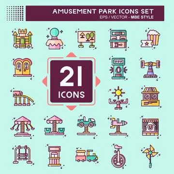 Icon Set Amusement Park. related to Circus symbol. MBE style. simple design.. Stockillustratie
