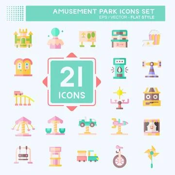 Icon Set Amusement Park. related to Circus symbol. flat style. simple desig.. Stockillustratie