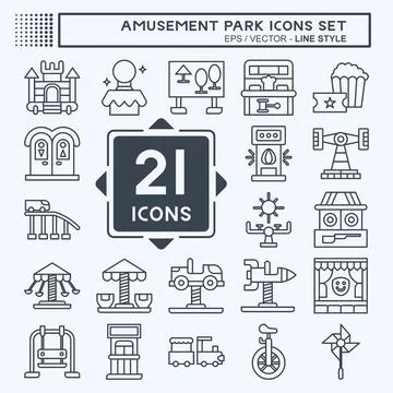 Icon Set Amusement Park. related to Circus symbol. line style. simple desig.. Illustrazione stock