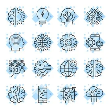 Icon set for artificial intelligence ai concept various symbols. For web, sit Illustrazione stock