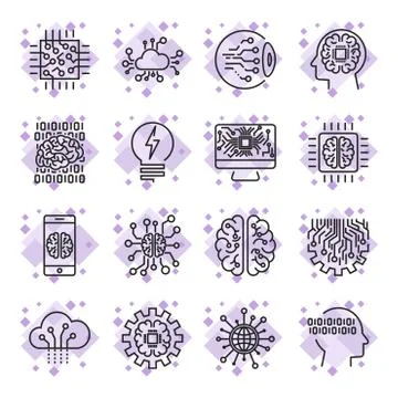 Icon set for artificial intelligence ai concept various symbols for the topic 스톡 일러스트