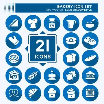 Icon Set Bakery. suitable for Bakery symbol. long shadow style. simple design Stock Illustration