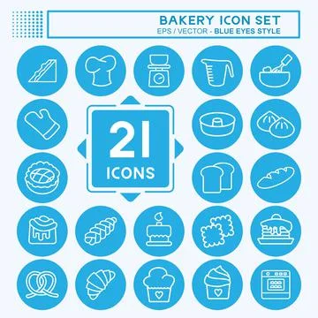 Icon Set Bakery. suitable for Bakery symbol. blue eyes style. simple design e Illustrazione stock