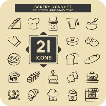 Icon Set Bakery. suitable for Bakery symbol. hand drawn style. simple desig.. Illustrazione stock