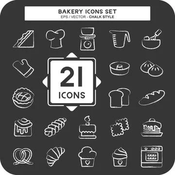 Icon Set Bakery. suitable for Bakery symbol. chalk Style. simple design edi.. Stock Illustration