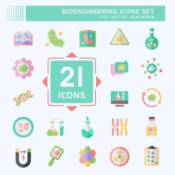 Icon Set Bioengineering. related to Bioengineering symbol. flat style Stock Illustration