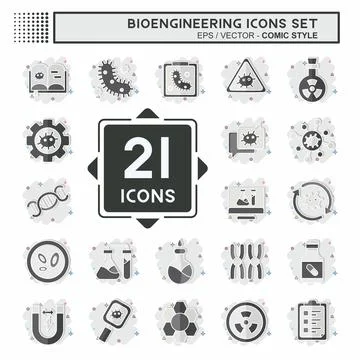 Icon Set Bioengineering. related to Bioengineering symbol. comic style Stockillustratie