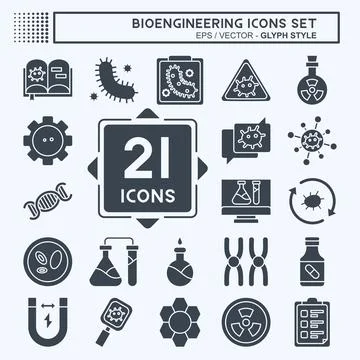 Icon Set Bioengineering. related to Bioengineering symbol. glyph style Stock Illustration