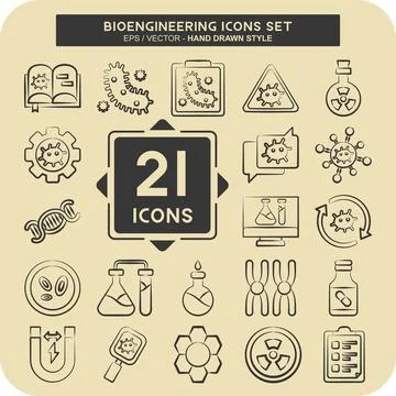 Icon Set Bioengineering. related to Bioengineering symbol. hand drawn style Stock Illustration
