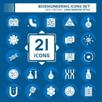 Icon Set Bioengineering. related to Bioengineering symbol. long shadow style Stock Illustration