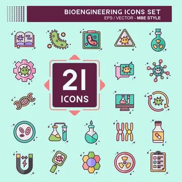 Icon Set Bioengineering. related to Bioengineering symbol. MBE style Stock Illustration