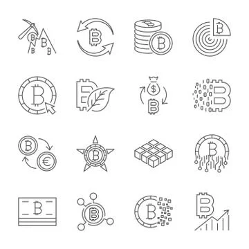Icon set, bitcoin crypto innovation business. Editable Stroke Illustrazione stock