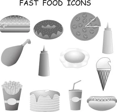 Icon set black and white / fast food / vector Stock Illustration