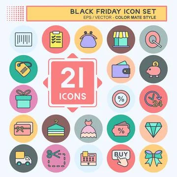Icon Set Black Friday. suitable for Business symbol. color mate style. simple Stock Illustration