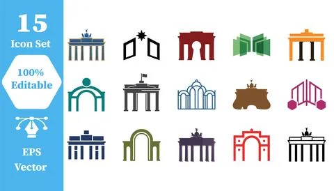 Icon set of brandenburg gate architectural designs with brandenburg, landmark Stock Illustration