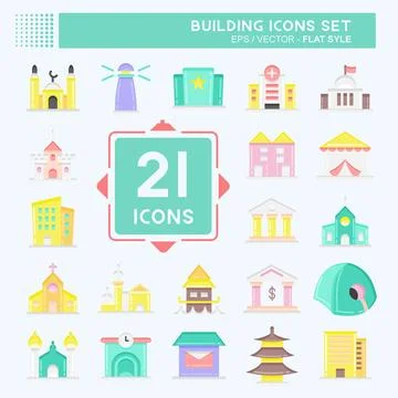 Icon Set Building. suitable for education symbol. flat style. simple design e Ilustración de archivo