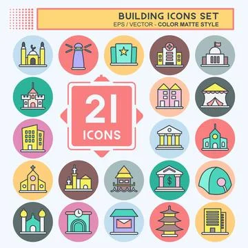 Icon Set Building. suitable for education symbol. color mate style. simple de Ilustración de archivo