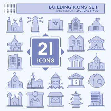 Icon Set Building. suitable for education symbol. two tone style. simple desi Ilustración de archivo