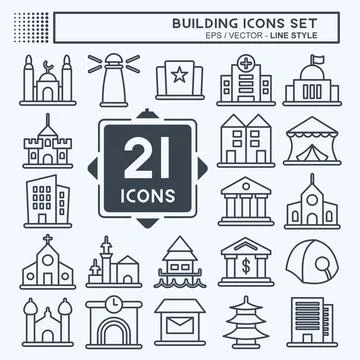 Icon Set Building. suitable for education symbol. line style. simple design e Ilustración de archivo