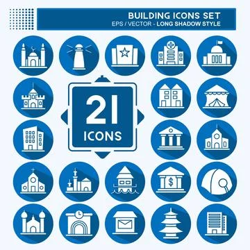 Icon Set Building. suitable for education symbol. long shadow style. simple d Ilustración de archivo