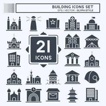 Icon Set Building. suitable for education symbol. glyph style. simple design  Ilustración de archivo