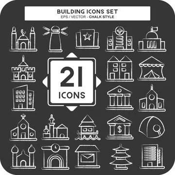 Icon Set Building. suitable for education symbol. chalk Style. simple desig.. Ilustración de archivo