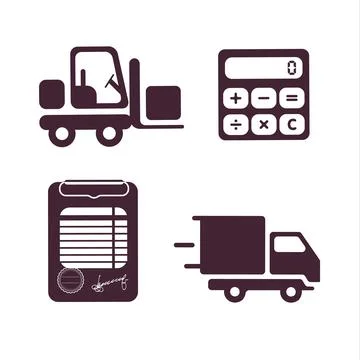 Icon set. Calculator. Loader. Transportation. Document. Freight. Stock Illustration